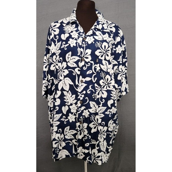 Pineapple Connection Hawaiian Shirt Blue‎ White Short Sleeve Sz XL Mens Tropical - Picture 1 of 9